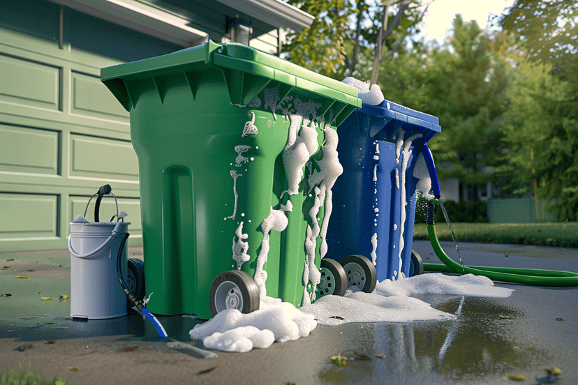 Professional bin washing with equipment and clean bins